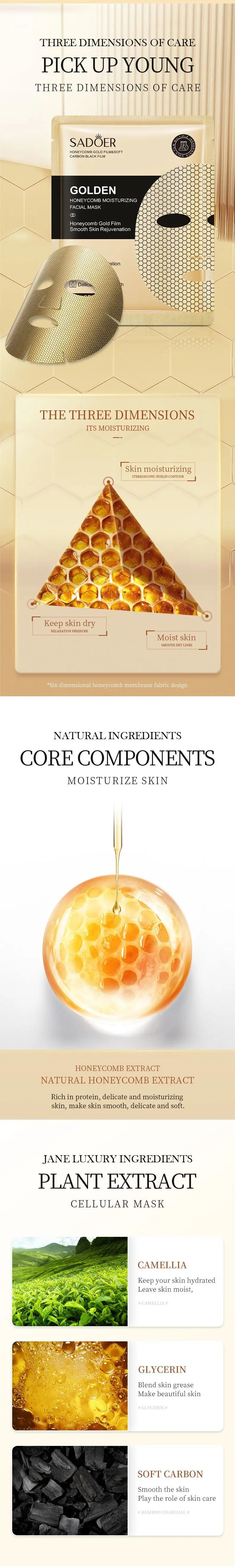 10pcs SADOER 24K Golden Face Mask Moisturizing Face skincare Anti Wrinkle Nourishing Rejuvenation Facial Masks Skin Care