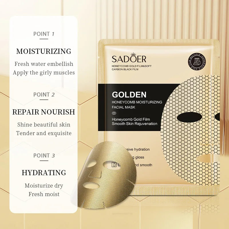 10pcs SADOER 24K Golden Face Mask Moisturizing Face skincare Anti Wrinkle Nourishing Rejuvenation Facial Masks Skin Care